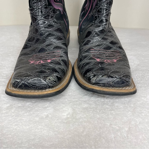 Ariat Rodeobaby Rocker Cowboy Boots Leather Suede Floral Black Pink Size 9 - Picture 3 of 14